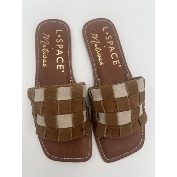 l*space Shoes - L Space x Matisse Woven Suede Slide Sandals Brown Size 8M NWOB Summer Vacation
